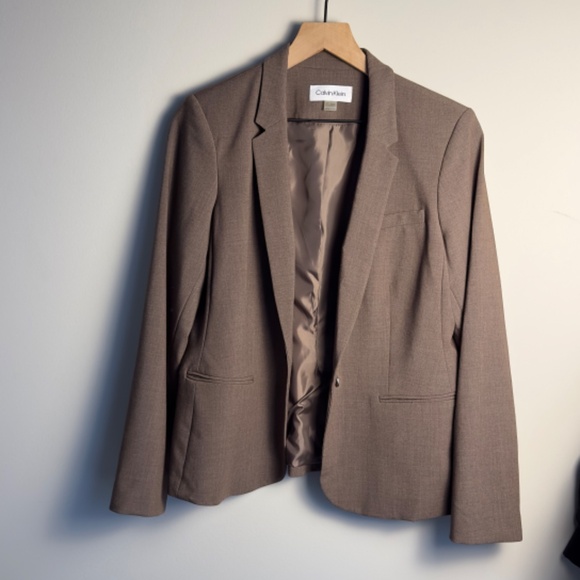 Calvin Klein Petite Single Button Brown Blazer Size 12P - Picture 2 of 13